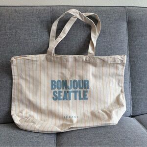 Sezane Bonjour Seattle Canvas Cotton Tote Bag Cream Striped Medium Size